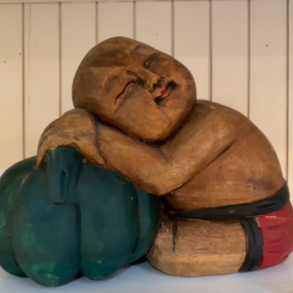 Vintage Hand Carved Hand Painted Wooden Resting Buddha - Picture 6 of 6